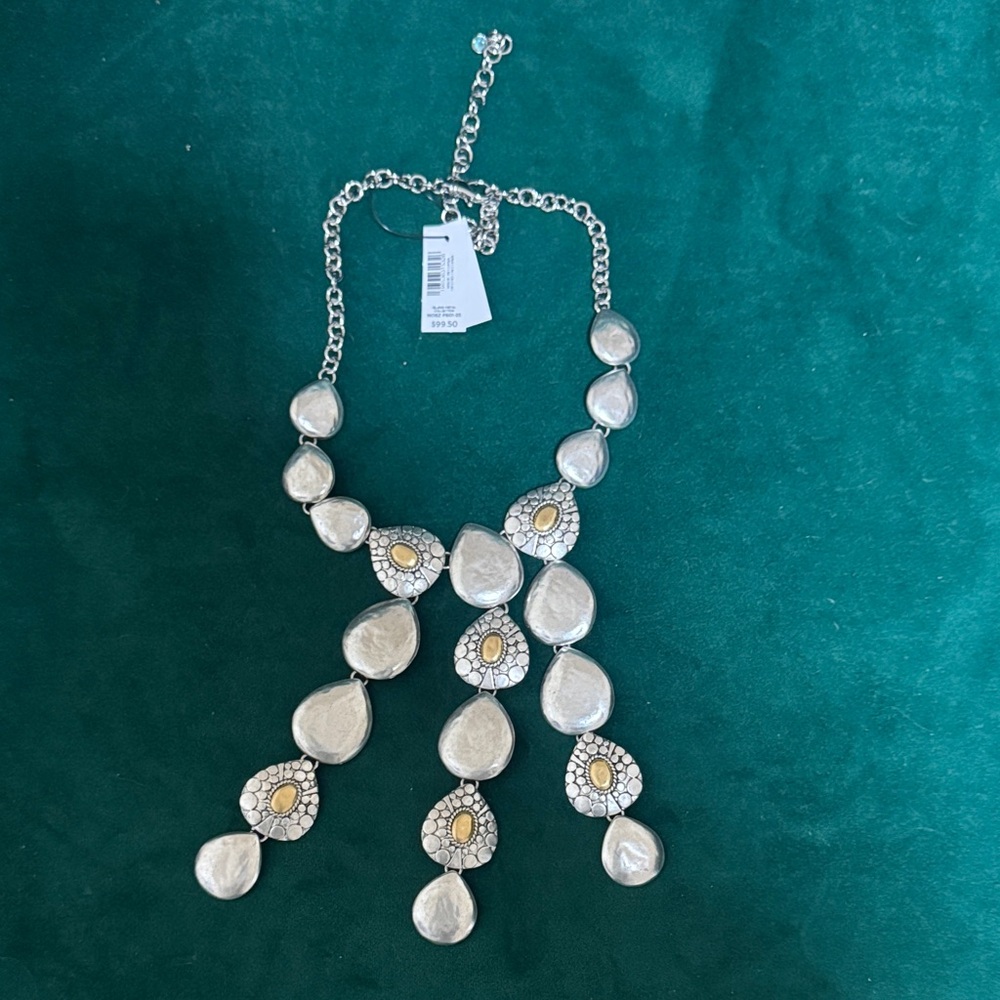 Chico's Silver and Gold Teardrop Necklace